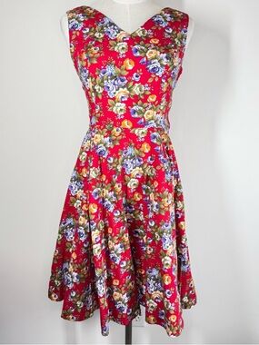 Hearts & Roses Rose Print Fit Flare Dress Size 6 Retro Alternative 50s Pin Up
